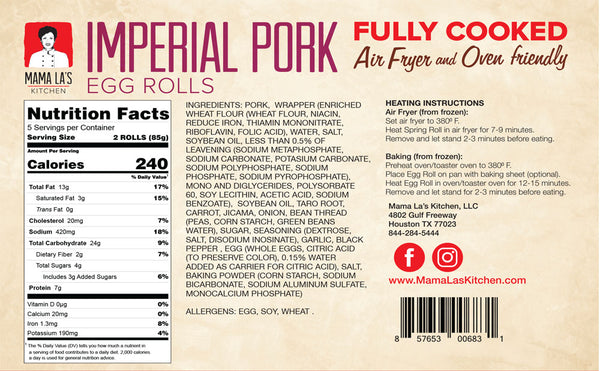 Fully Cooked Imperial Pork Egg Rolls - 10 Pack
