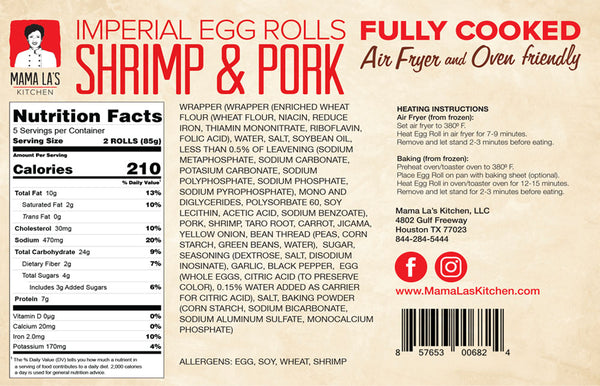 Fully Cooked Imperial Shrimp & Pork Egg Rolls - 10 Pack